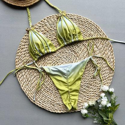 Bikini String with Tie Dye Colors Split swimwear for woman Swimwear Women Bikini Bathers
