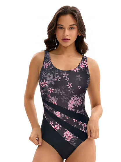 Triangle One-Piece Swimsuit with UPF 50+ Sun Protection Backless Printed Monokini Bathers Flowers