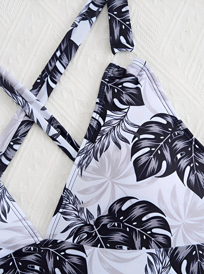 Printed Leaves Tankini Two Pieces Swimwear Female Padded Swimsuit Women Bathers Bathing Swimming Swim Suit Beachwear