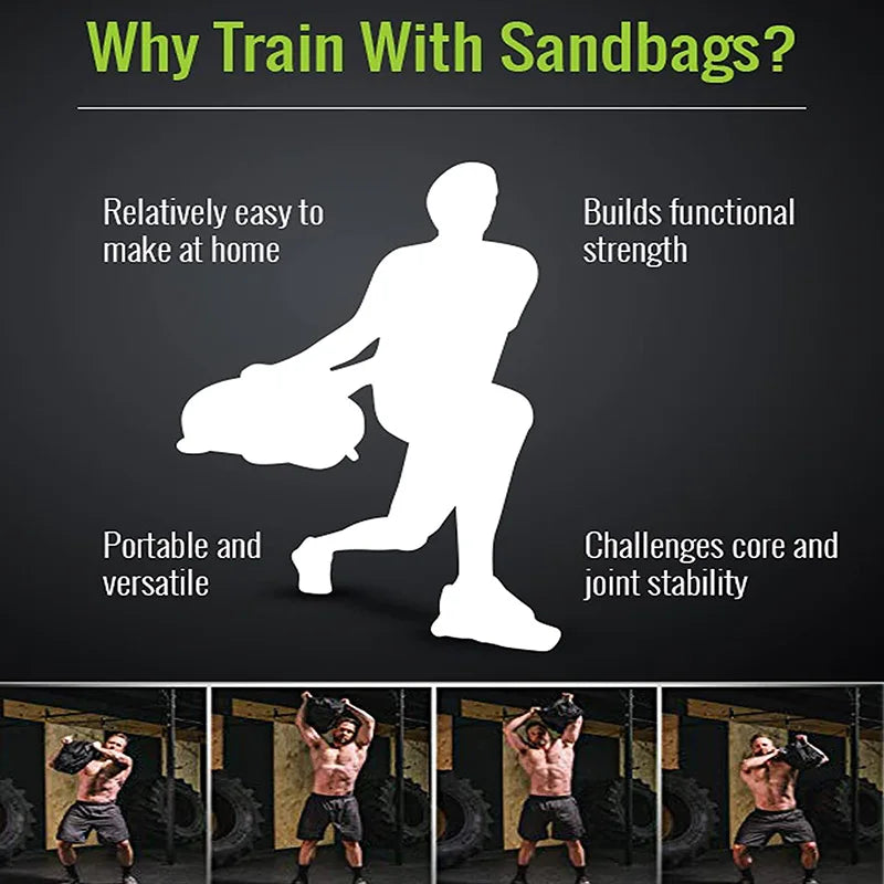 Fitness Sandbag Adjustable Weighted Power Training Heavy Duty Gym Bag Core Strength Exercise Balance Control Workout 6 Handles