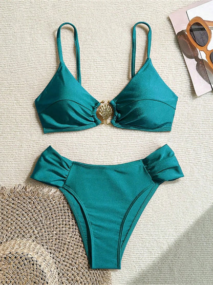 S - XL 7 Colors High Cut Leg Bikini Female Swimsuit Women Swimwear Two-pieces Bikini set Padded Bather Bathing Suit Swim