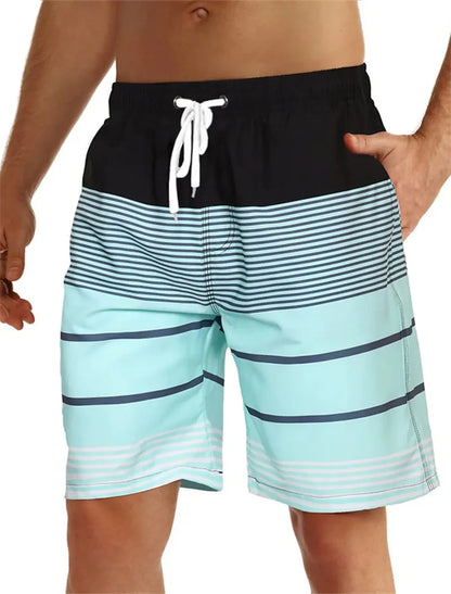 Men's Beach Shorts Fun 3D Striped Print Swim Trunks Fashion Summer Loose Casual Pants Boy Girl Unisex Gym Board Shorts