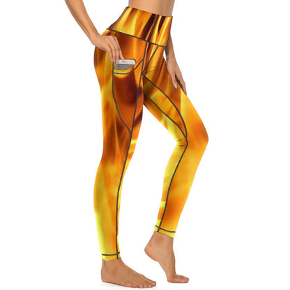 Red Fire Yoga Pants Pockets Abstract Print Leggings Push Up Kawaii Yoga Sports Tights Quick-Dry Workout Gym Leggins