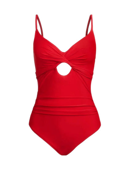 Solid Strappy Swimwear Women One Piece Twist Hollow Ruched Swimsuit Female Bathers Bathing Swimming Suit Padded Beachwear