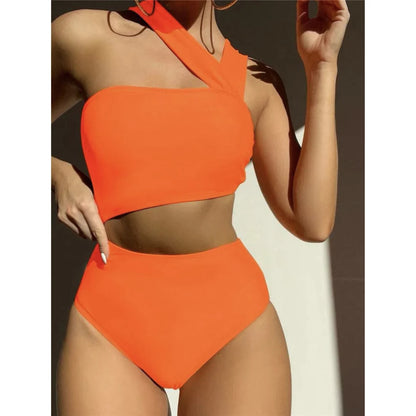 S - XL 13 Colors Asymmetric Cut Out One Piece Swimsuit Women Swimwear Female One Shoulder Padded Bather Bathing Suit Swim