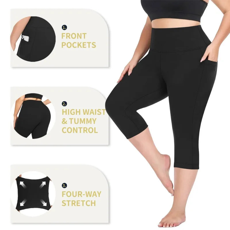 Women's Milk Silk Yoga Pants Plus Size High-Waisted Workout Leggings with Side Pockets, European Fit Gym To Street Activewear