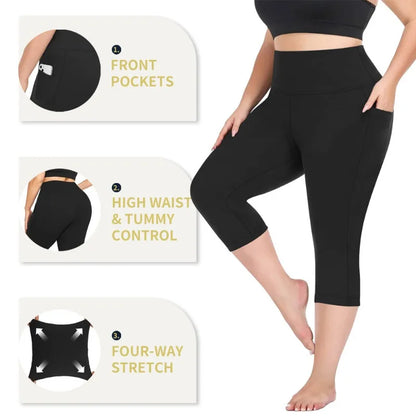 Women's Milk Silk Yoga Pants Plus Size High-Waisted Workout Leggings with Side Pockets, European Fit Gym To Street Activewear