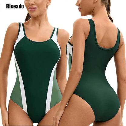 Women's Color Block One Piece Swimsuits U Back Athletic Training Swimwear Bathing Suits