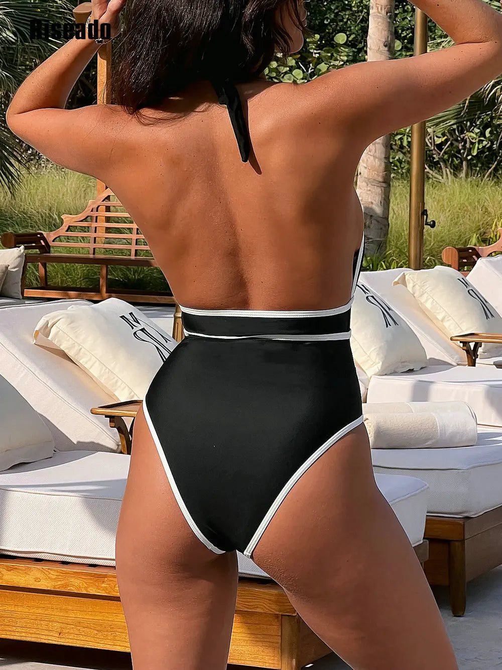 Bathing Suit for Women One Piece Swimsuit Adjustable Halter V Neck Swimwear for Woman