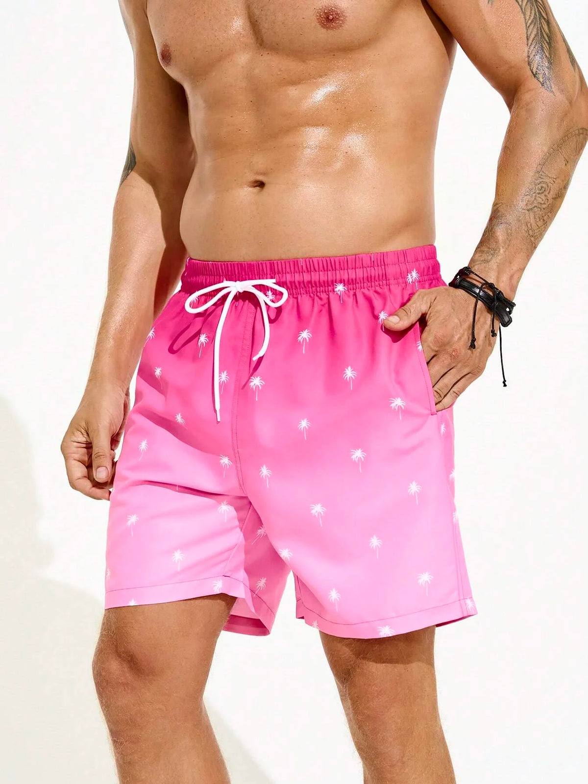 Summer Men's Beach Short Coconut Tree Drawstring Men's swim Trunks Elastic Waist 3D Print Gradient Breathable Short Streetwear