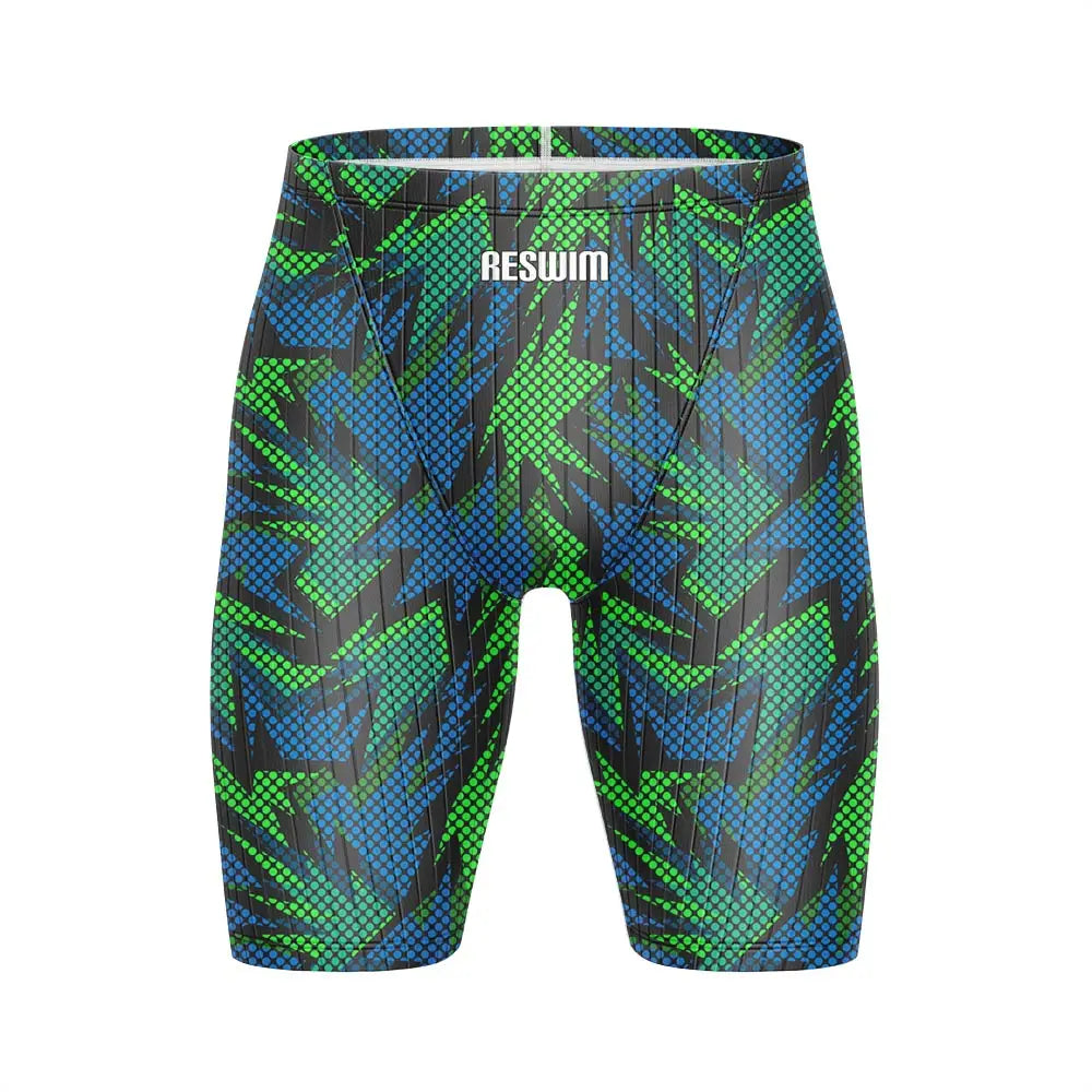 Summer Men's Pro Swim Jammer Athletic Practice Knee-Length Swimsuit Short Lycra Swimming Trunks Beach Tights Shorts Surf Pants