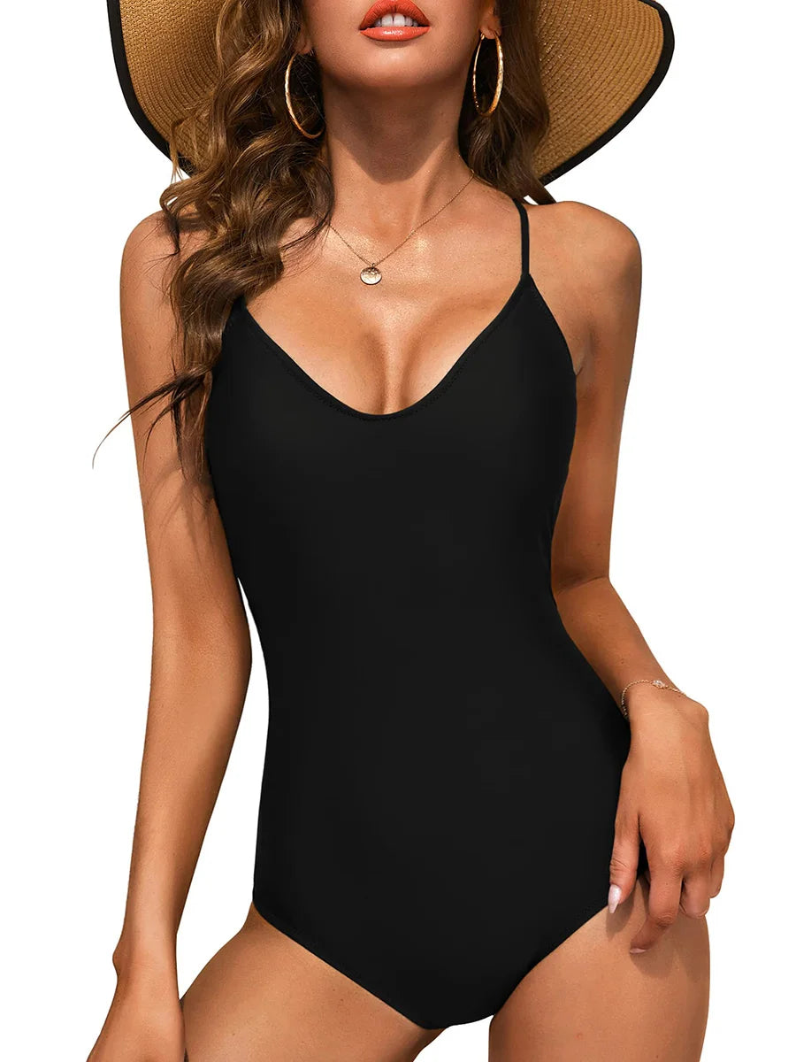 Floral One Piece Swimsuits Women Bathing Suit V Neck Swimwear Female Monokini Cross Backless Swimming for Suits Beachwear
