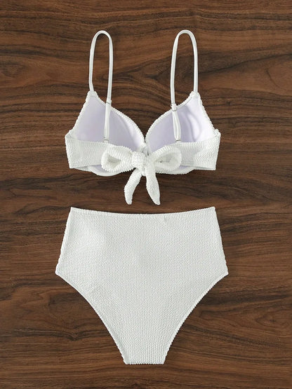 Ribbed White Strappy Bikinis High Waist Swimsuit Women Push Up Swimwear Female Bathers Bathing Swimming Suit Beachwear Summer