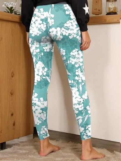 Women's Leggings Floral Graphic Pants Trousers Polyester Spandex Stretch Elastic Waist ,Control Fall Winter Streetwear