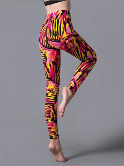 CUHAKCI High Waist Leggings Sportwear Workout Women Jeggings Elastic Pants Leopard Summer Printed Stripe Fitness Leggins