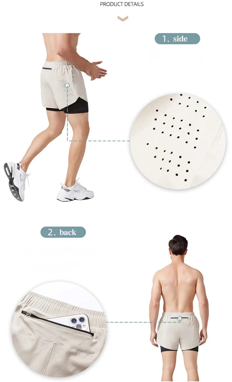 Running Shorts Sportswear 2 in 1 Training Short Pant Summer Double-deck Beach Homme Jogging Clothing Gym Sport Shorts Men