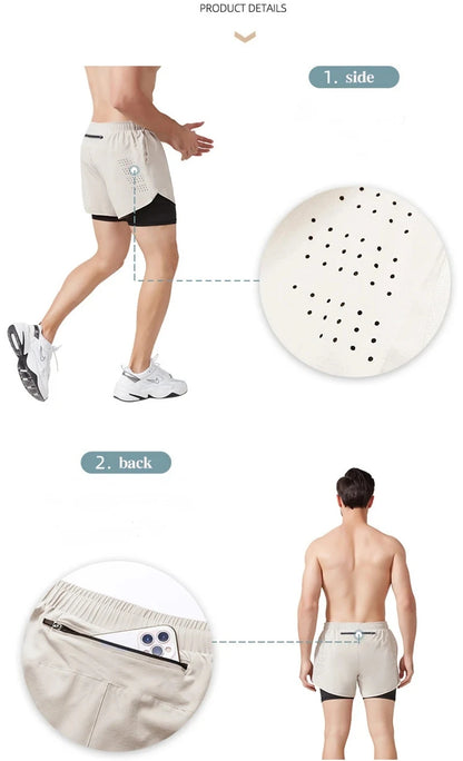 Running Shorts Sportswear 2 in 1 Training Short Pant Summer Double-deck Beach Homme Jogging Clothing Gym Sport Shorts Men
