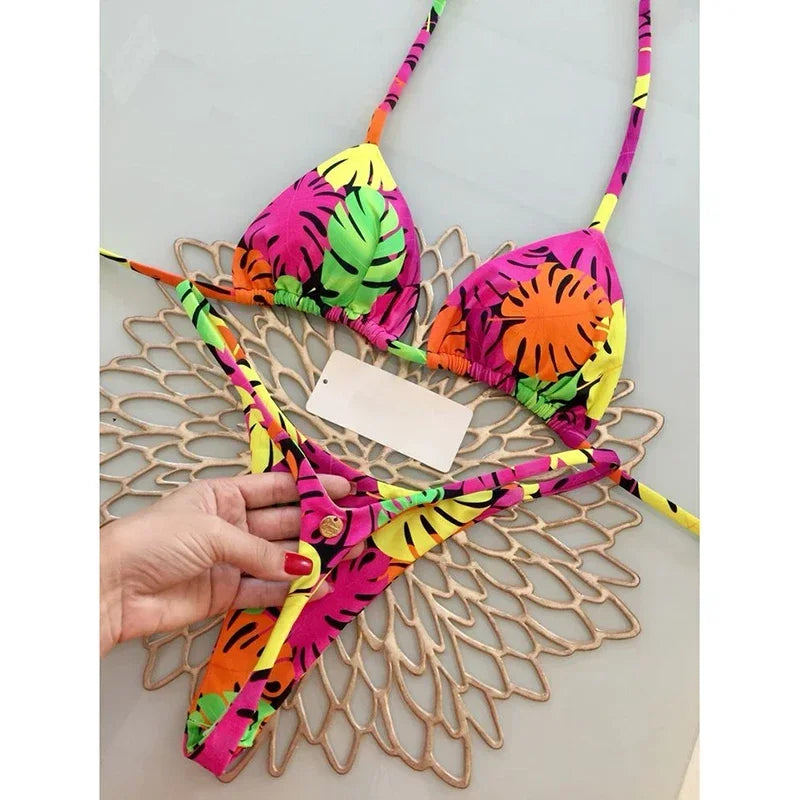 Swimwear Women Leopard Printed Bikini Set Striped Beachwear Summer Swimsuit Two-pieces Thong Bathing Suit Biquinis