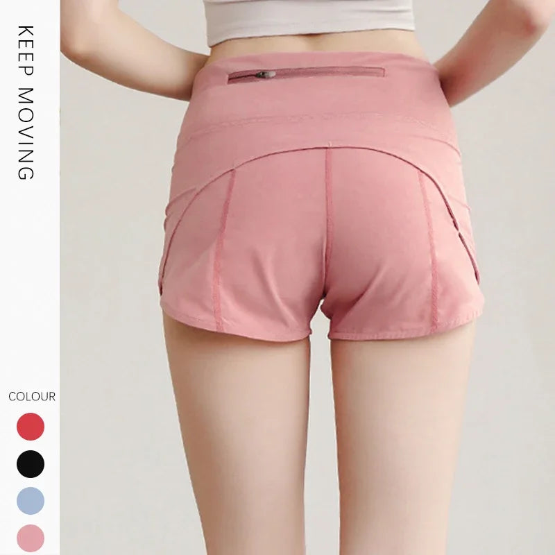 (S-XL)Women Quick Dry Running Shorts Anti-exposed Slim Fit Gym Bottoms Jogging Fitness Sport Shorts with Back Zipper Pocket