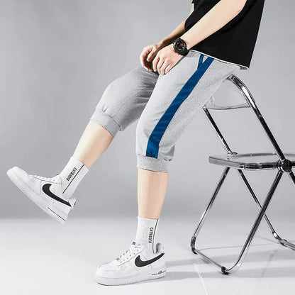 Summer Pants for Men 7-point Shorts Casual Loose Versatile Men Stretch Sports Tying Feet Cropped Pants