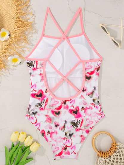 Racing swimsuit women's hot spring swimming pool print one-piece swimsuit nylon high elastic bikini