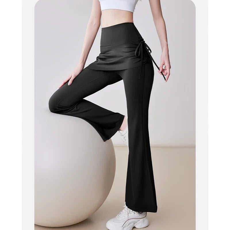 Skirted Bell Bottom Yoga Pants Yoga Skirted Pants Gym Skirted Leggings Sports Skirt Flared Pant Drawstring Bootcut Pant