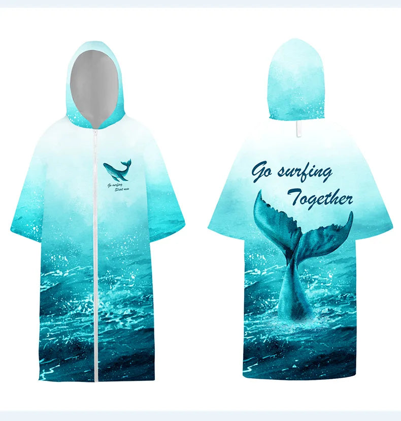Surf Poncho Changing Robe with Hood Quick Dry Microfiber Wetsuit Changing Towel with Zipper for Bath Beach Surfing Men Women