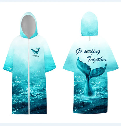 Surf Poncho Changing Robe with Hood Quick Dry Microfiber Wetsuit Changing Towel with Zipper for Bath Beach Surfing Men Women
