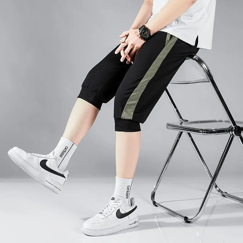 Summer Pants for Men 7-point Shorts Casual Loose Versatile Men Stretch Sports Tying Feet Cropped Pants