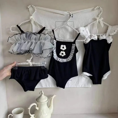 Korean Style Summer Black Kids Girls Fashion Swimsuit Baby Children's Swimwear Bathing Suits Beach Swimming Clothing
