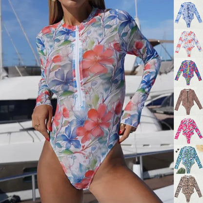Rash Guard Women's swimsuit jumpsuit for women with zipper sun protection high elasticity suitable for swimming beach and casual use Long Sleeve Bathers