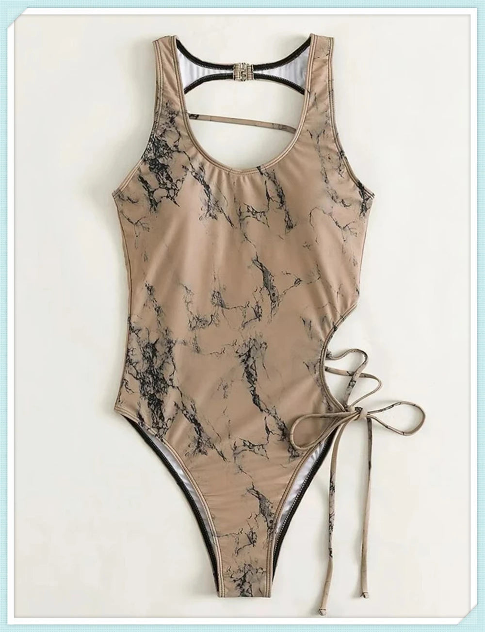Lace Up Back Swimsuit One Piece Printed Swimwear Women Backless Bathing Swimming Suit Female Padded Beachwear Bodysuit