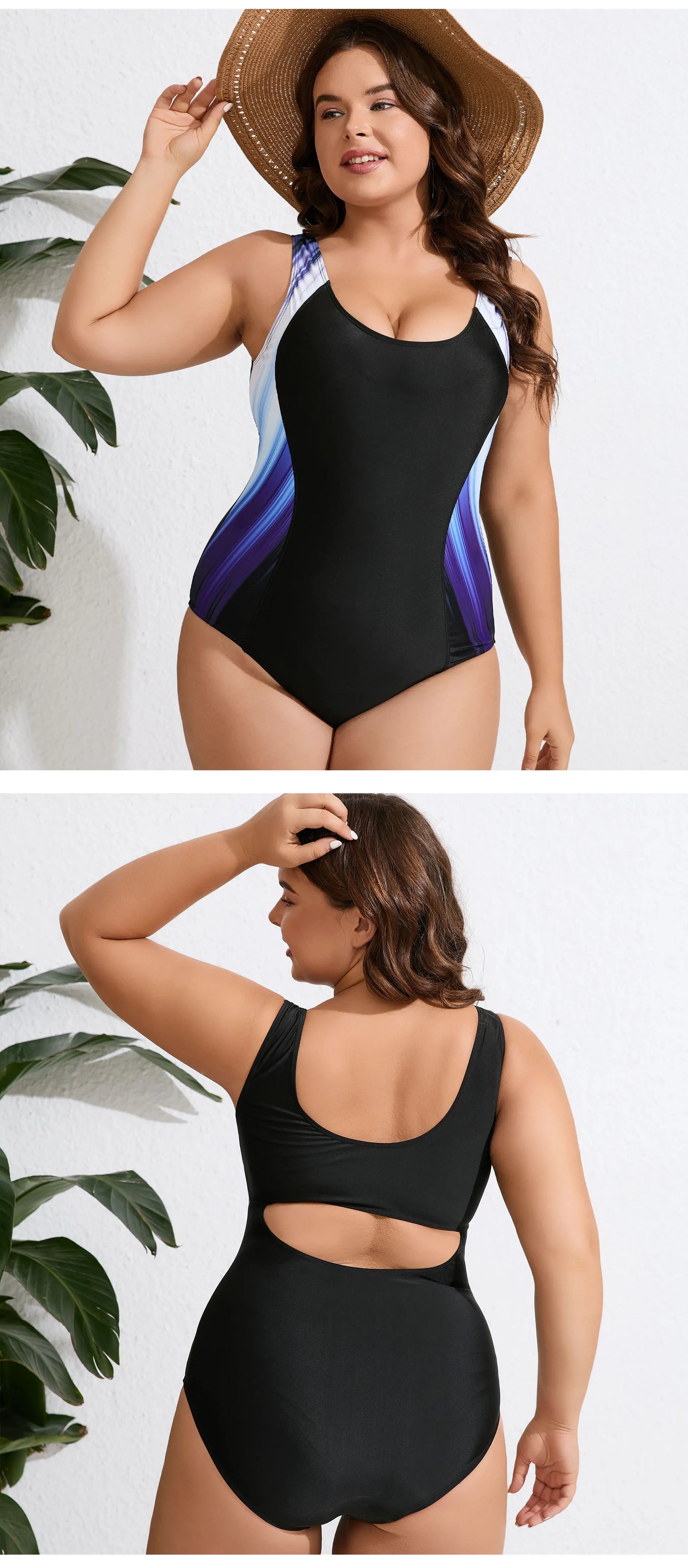 Print Patchwork Plus Size Swimwear Women Strapped Large Curvy One Piece Swimsuit Lady Big Bathing Suit