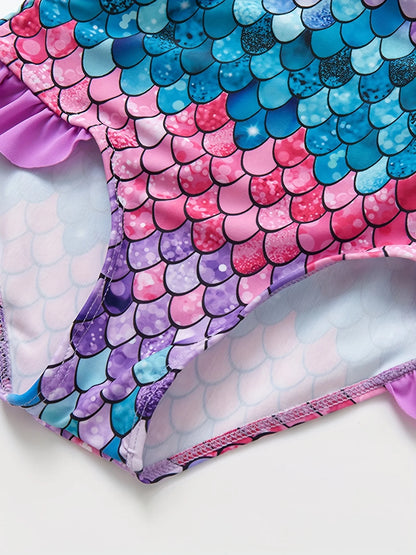 3-10 Years Toddler Girls Swimsuits Kids Girl Multi-color Off-the-shoulder One-piece Swimsuit