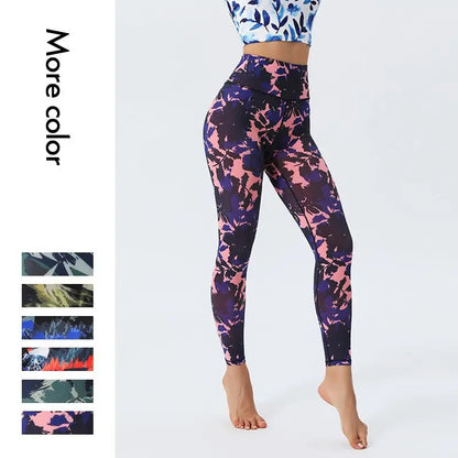 Women's Color Print High Waisted Yoga Pants Quick-Dry Tummy Control 7/8 Length Workout Leggings for Gym, Pilates, Everyday Wear
