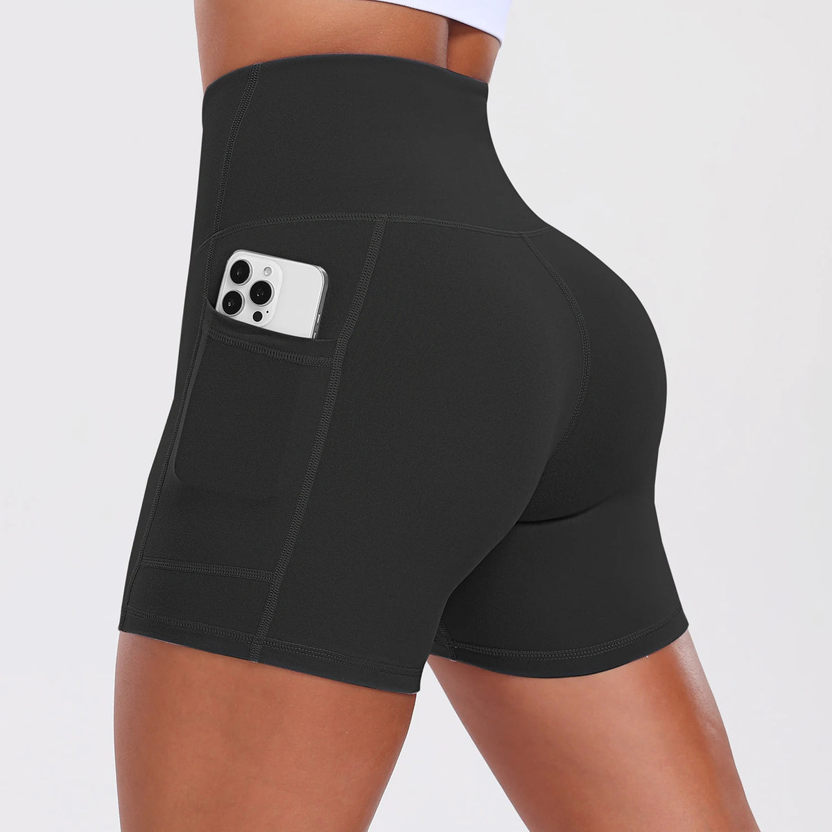 Yoga Shorts with Pockets for Women Tummy Control Workout Running Shorts Stretchy Workout Tight for Gym Casual Sportswear