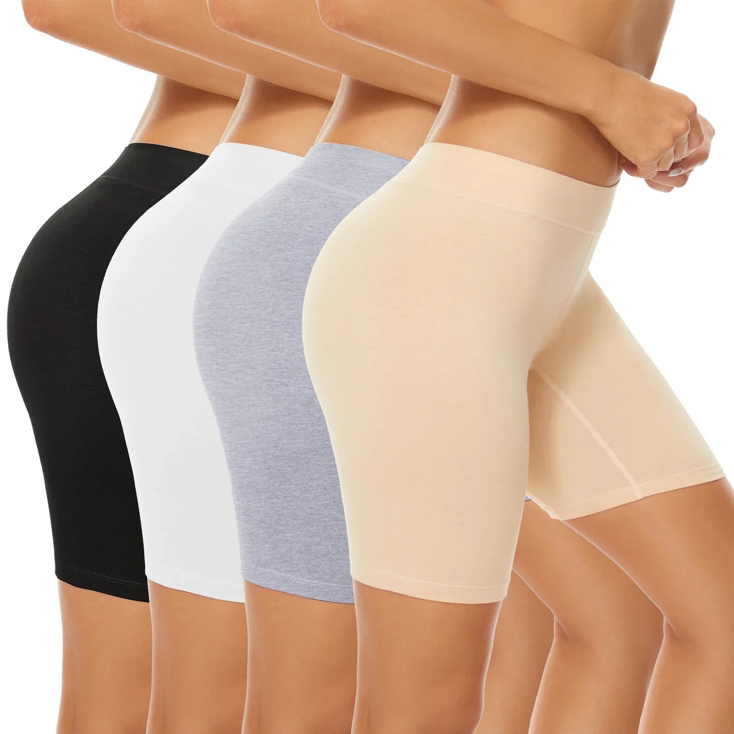 Pack Of 4 Women's Cotton Boxer Shorts Underwear High Waisted Briefs Anti Chafing Biker Shorts(Regular & Plus Size) for Work Sports