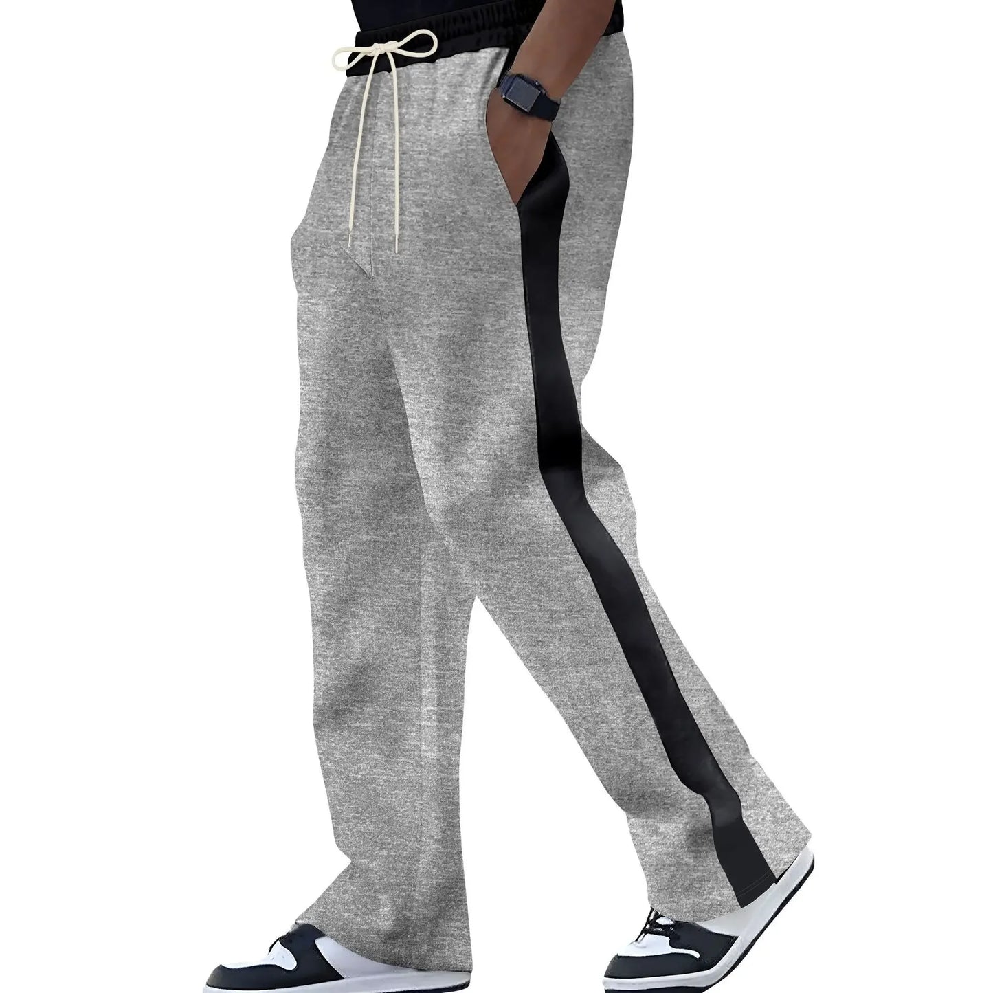 Loose Contrast Color Spliced Sports Straight-Piece Pants Spring and Autumn Men's Casual Pants Heavy Length
