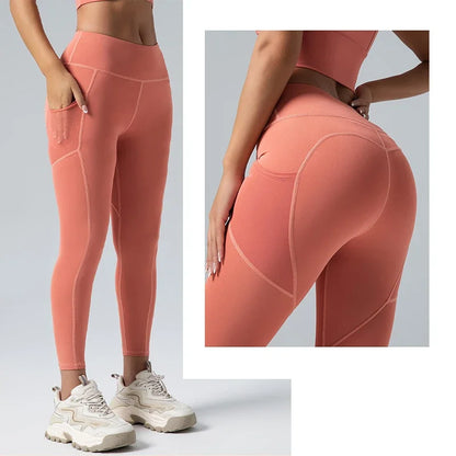 Pockets Yoga Leggings Peach Butt Lifting Yoga Legging High Waist Tummy Control Gym Leggings Running Jogging Pants