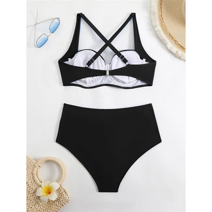 Pleated Underwired Padded Female Swimsuit High Waist Bikini Women Swimwear Two-pieces Bikini set Bather Bathing Suit Swim