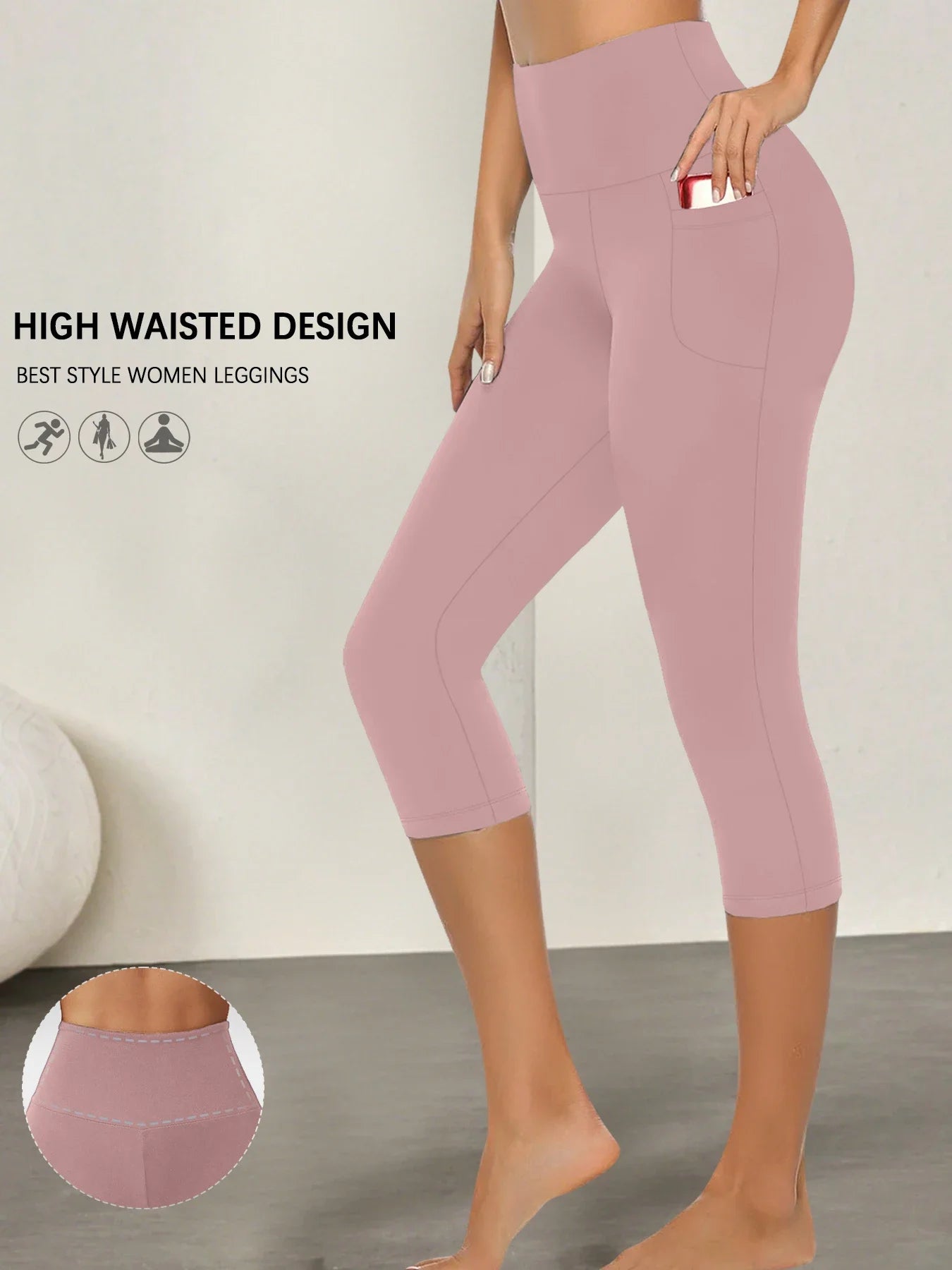 High Waisted capri pants For Women With Pockets Tummy Control No See Through Workout Running Yoga Athletic Push Up Gym Leggings