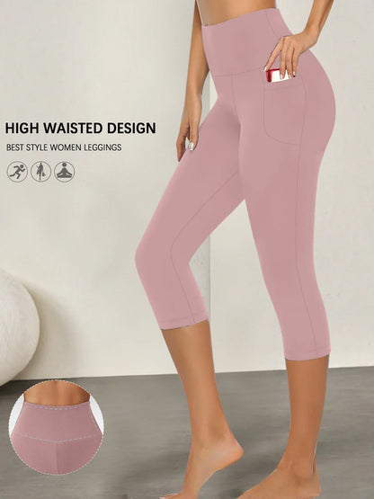 High Waisted capri pants For Women With Pockets Tummy Control No See Through Workout Running Yoga Athletic Push Up Gym Leggings