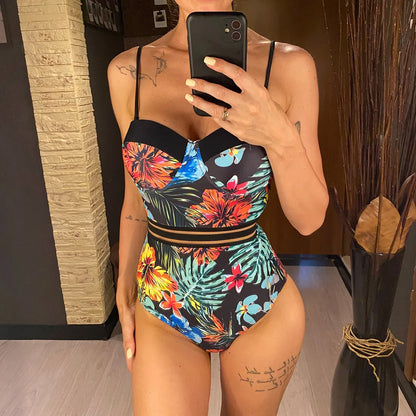 S - XL Leaves Printed Underwired With Bra Cup Women Swimwear One Piece Swimsuit Female Monokini Bather Bathing Suit Swim