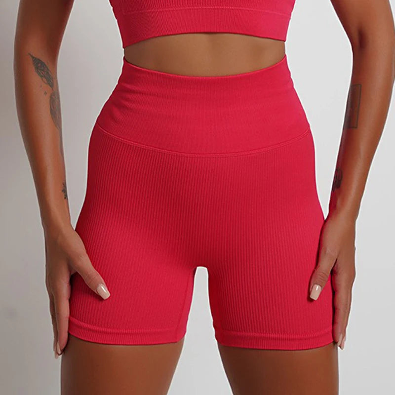 High Waist Tummy Control Gym Shorts Yoga Short Ribbed Scrunch Butt Lifting Workout Shorts Running Jogging Short Women