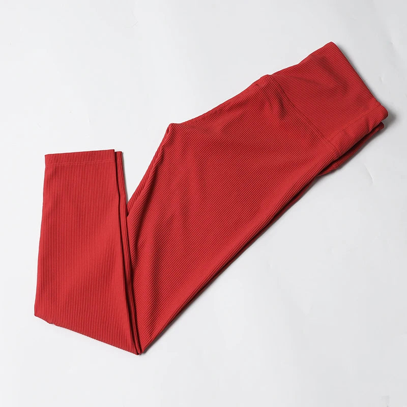 Seamless Ribbed Yoga Pants Women Push Up Leggings Elasticity Sports Pants Solid Gym Clothing High Waisted Abdomen Leggings Women