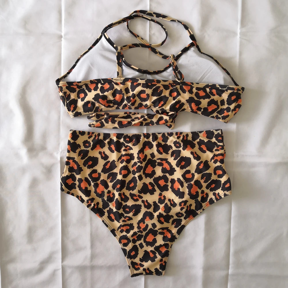 Bikini Two Piece Suit Cross Front Slim High Waisted Bottom Solid/Print Breathable Quick Drying Beachwear