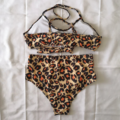 Bikini Two Piece Suit Cross Front Slim High Waisted Bottom Solid/Print Breathable Quick Drying Beachwear