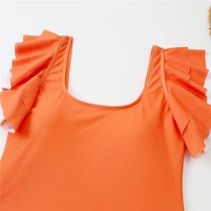 One Piece Ruffle Bodysuit Women Solid Deep V-Neck Swimwear Female Padded Swimsuit Bathing Swimming Summer Beachwear