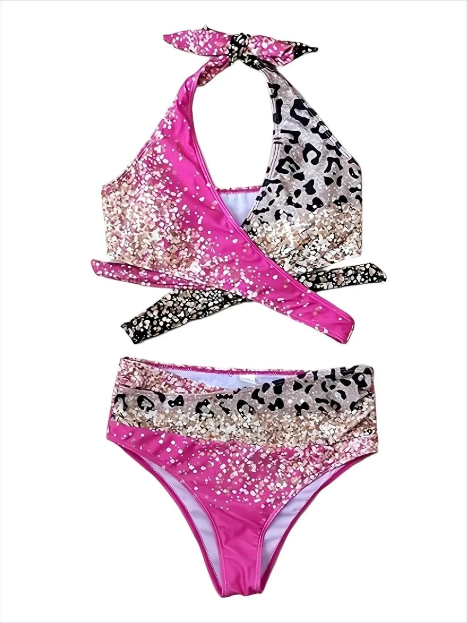 Halter Cross Knot Bikinis 2026 Triangle Swimwear Women Printed Swimsuit Female Bathers Bathing Swimming Suit Padded Beachwear