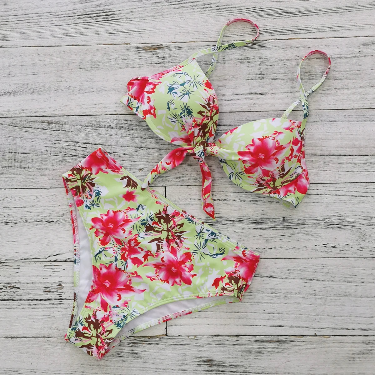 Leaf Print Bikini Female Swimsuit Women Swimwear Thong Push Up Bikinis Set High Waist Swimming Suits for Bathing Suit